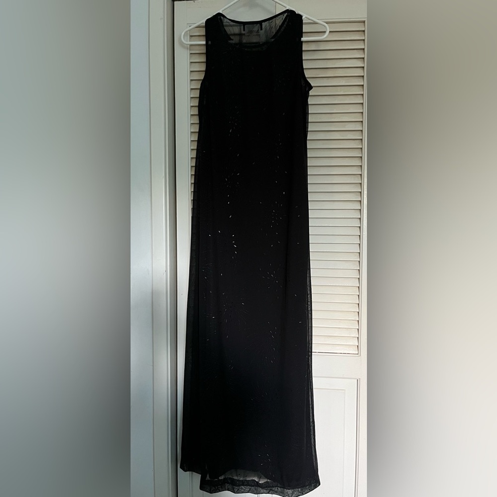 Vintage 90s Y2K Byer California Beaded Maxi Black Dress